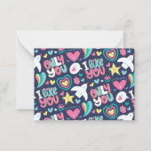 Regenboog Hart Doodle Patroon Cute Valentijnsdag Notitiekaartje (Achterkant)