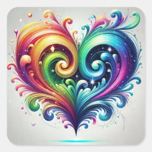 Regenboog Hart Draaiende Helder Kleuren  Vierkante Sticker