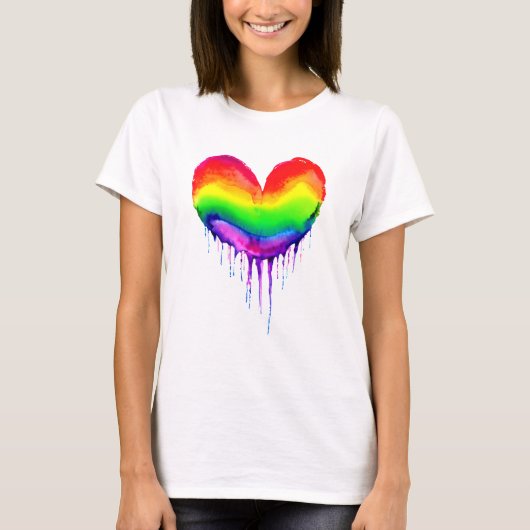 Regenboog hart druppelen verf t-shirt (Voorkant)