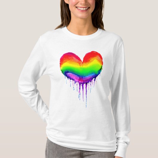 Regenboog hart druppelen verf t-shirt (Voorkant)