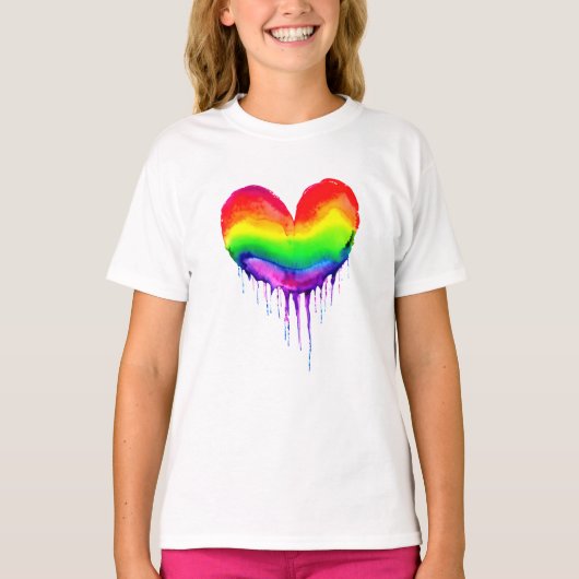 Regenboog hart druppelen verf t-shirt (Voorkant)