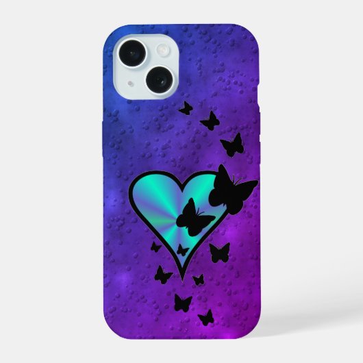 Regenboog Hart en Vlinder iPhone 15 Case (Achterkant)