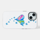 Regenboog Hart en Vlinder iPhone 15 Case (Achterkant horizontaal)