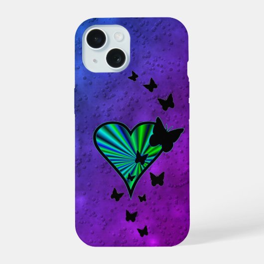 Regenboog Hart en Vlinder iPhone 15 Case (Achterkant)