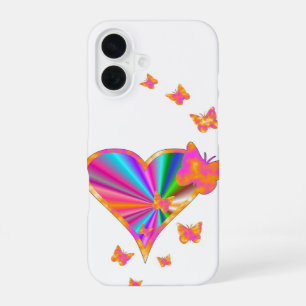Regenboog Hart en Vlinder iPhone 16 Hoesje