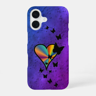 Regenboog Hart en Vlinder iPhone 16 Hoesje