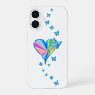 Regenboog Hart en Vlinder iPhone 16 Hoesje