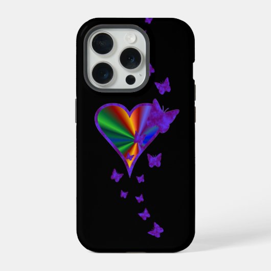Regenboog Hart en Vlinder iPhone Hoesje (Achterkant)