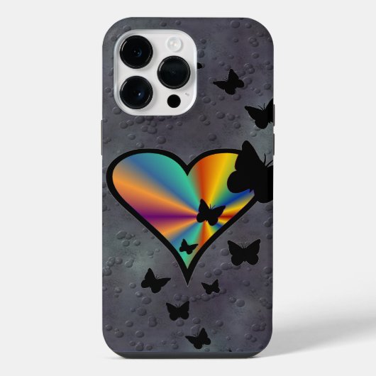 Regenboog Hart en Vlinder iPhone Hoesje (Achterkant)