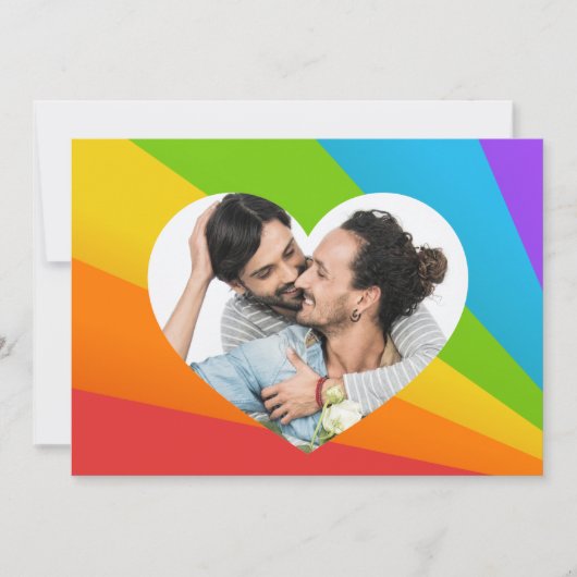Regenboog Hart Gay Koppel Foto Aangepast Romantisc Kaart (Voorkant)
