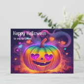 🌈🎃 Regenboog Hart‑Ogen Pompoen kaart (Staand voorkant)