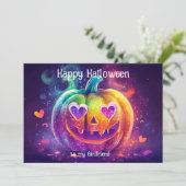 🌈🎃Regenboog Hart‑Ogen Pompoen kaart (Staand voorkant)
