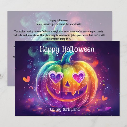 🌈🎃Regenboog Hart‑Ogen Pompoen kaart (Voorkant / Achterkant)