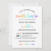 Regenboog Hart Script Cute LGBT Koppel's Borrel Kaart (Voorkant)