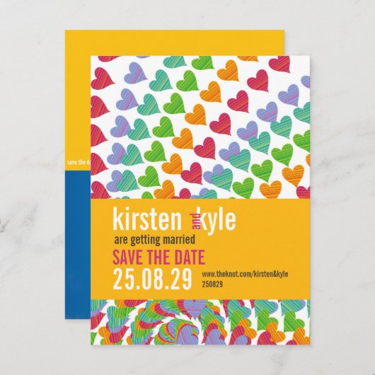 Regenboog Hart Sprinkles Save The Date Briefkaart (Voorkant / Achterkant)