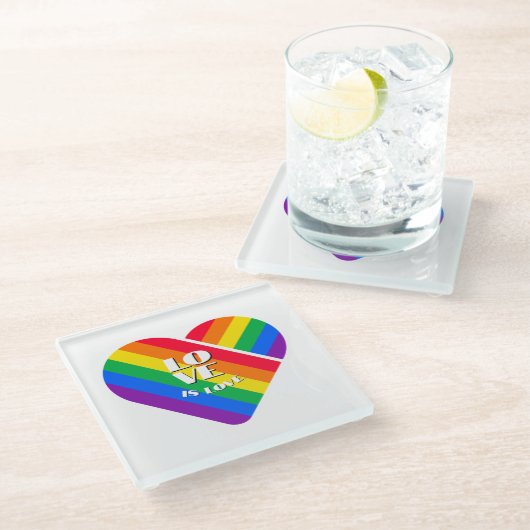 Regenboog Hart Trots Glazen Onderzetter (Schuin)
