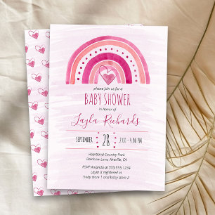 Regenboog Hart Waterverf Roze Baby Shower Kaart