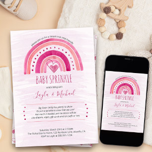 Regenboog Hart Waterverf Roze Baby Sprinkle Kaart