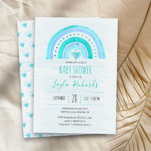 Regenboog Hart Waterverfwas Blauw Baby Shower Kaart