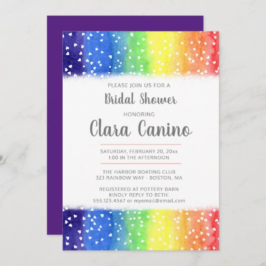 Regenboog harten bruids douche uitnodiging (Voorkant / Achterkant)