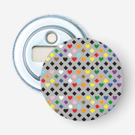 Regenboog Harten Button Flesopener