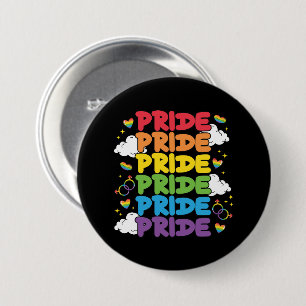 Regenboog, harten en wolken - Herhaalde trots Ronde Button 7,6 Cm