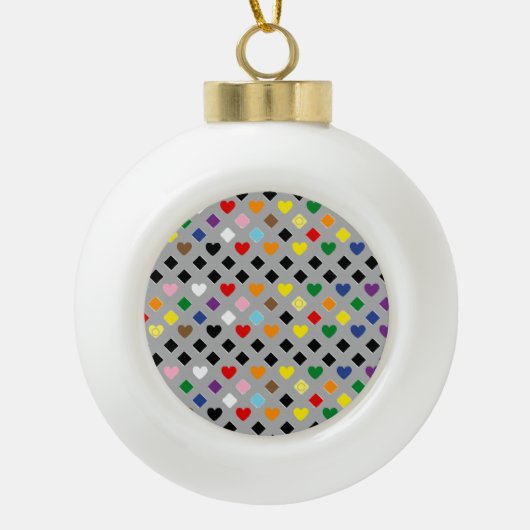 Regenboog Harten Keramische Bal Ornament (Voorkant)