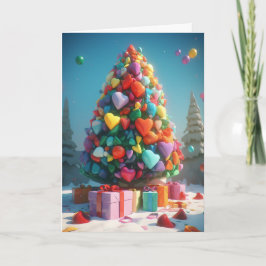 Regenboog Harten op de Kerstboom Kaart