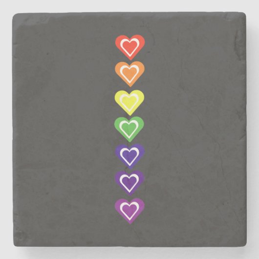 Regenboog harten stenen onderzetter (Voorkant)