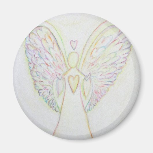 Regenboog Harten Witte Engel Kunstmagneet Magneet (Voorkant)