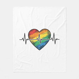 Regenboog Hartslag Hart Vintage Gravure Ontwerp_1 Fleece Deken