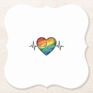 Regenboog Hartslag Hart Vintage Gravure Ontwerp_1 Kartonnen Onderzetters