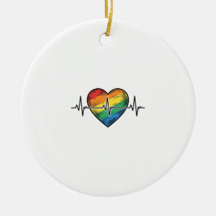Regenboog Hartslag Hart Vintage Gravure Ontwerp_1 Keramisch Ornament