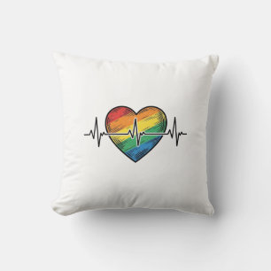 Regenboog Hartslag Hart Vintage Gravure Ontwerp_1 Kussen