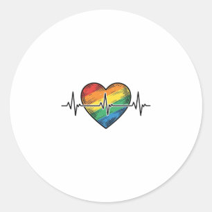 Regenboog Hartslag Hart Vintage Gravure Ontwerp_1 Ronde Sticker