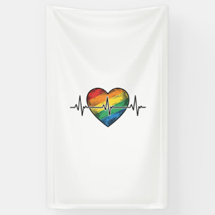 Regenboog Hartslag Hart Vintage Gravure Ontwerp_1 Spandoek