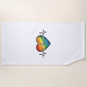 Regenboog Hartslag Hart Vintage Gravure Ontwerp_1 Strandlaken