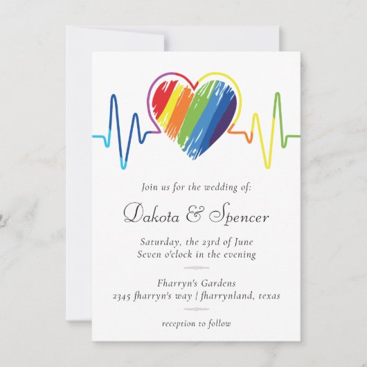 Regenboog hartslag | Krabbel Hart Bruiloft Kaart (Voorkant)