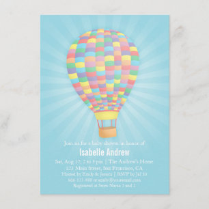 Regenboog Heet Luchtballon Baby Shower Uitnodiging