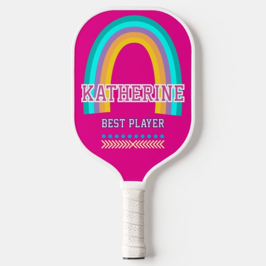 Regenboog Heet Roze Pickleball Paddle (Voorkant)