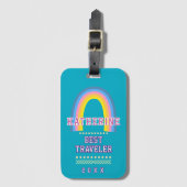Regenboog Helder Turquoise Bagagelabel (Voorkant (verticaal))