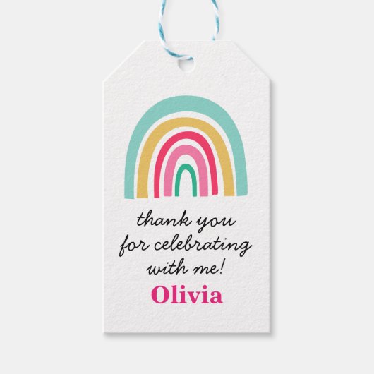 Regenboog heldere kleuren verjaardag Dank U Cadeaulabel (Voorkant)