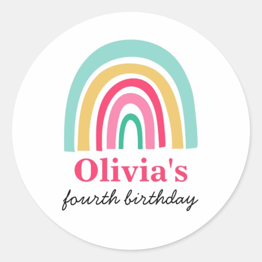 Regenboog heldere kleuren verjaardagsfeestje ronde sticker (Voorkant)