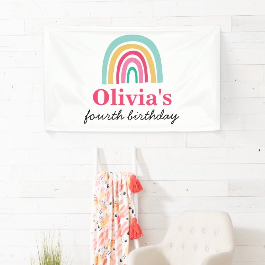 Regenboog heldere kleuren verjaardagsfeestje spandoek (Insitu)