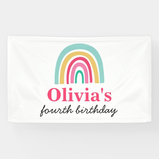 Regenboog heldere kleuren verjaardagsfeestje spandoek (Horizontaal)