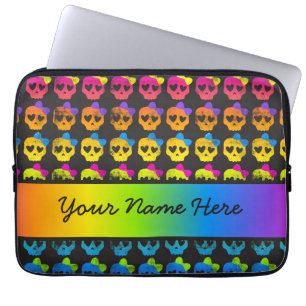 Regenboog Heldere Schedels Met Bogen Gepersonalise Laptop Sleeve