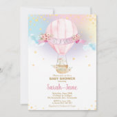 Regenboog Hete Luchtballon Baby Meisje Douche Olif Kaart (Voorkant)