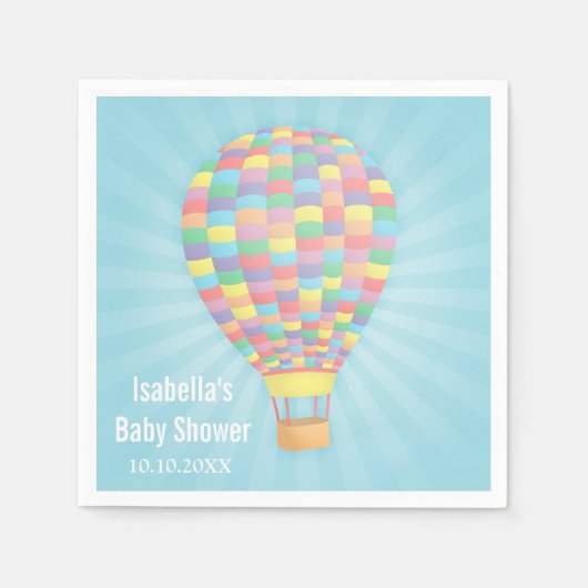 Regenboog Hete Luchtballon Baby shower Papieren se Servetten (Voorkant)