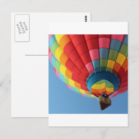 Regenboog Hete Luchtballon met Mand Briefkaart (Voorkant / Achterkant)