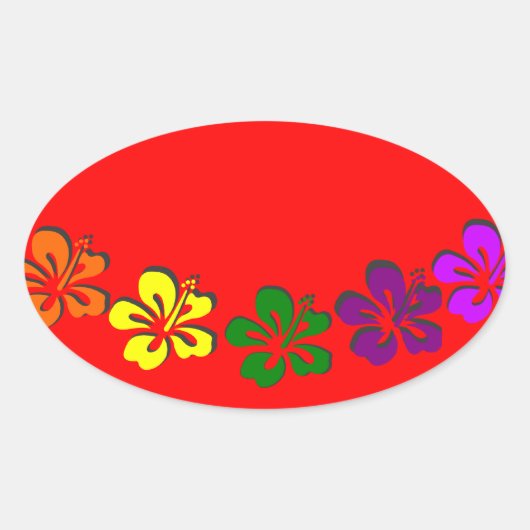 Regenboog hibiscus bloem ovale sticker (Voorkant)